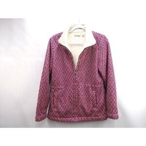 LL Bean Womens Size M Diamond Jacquard Anorak Full Zip Fleece Jacket 296574
